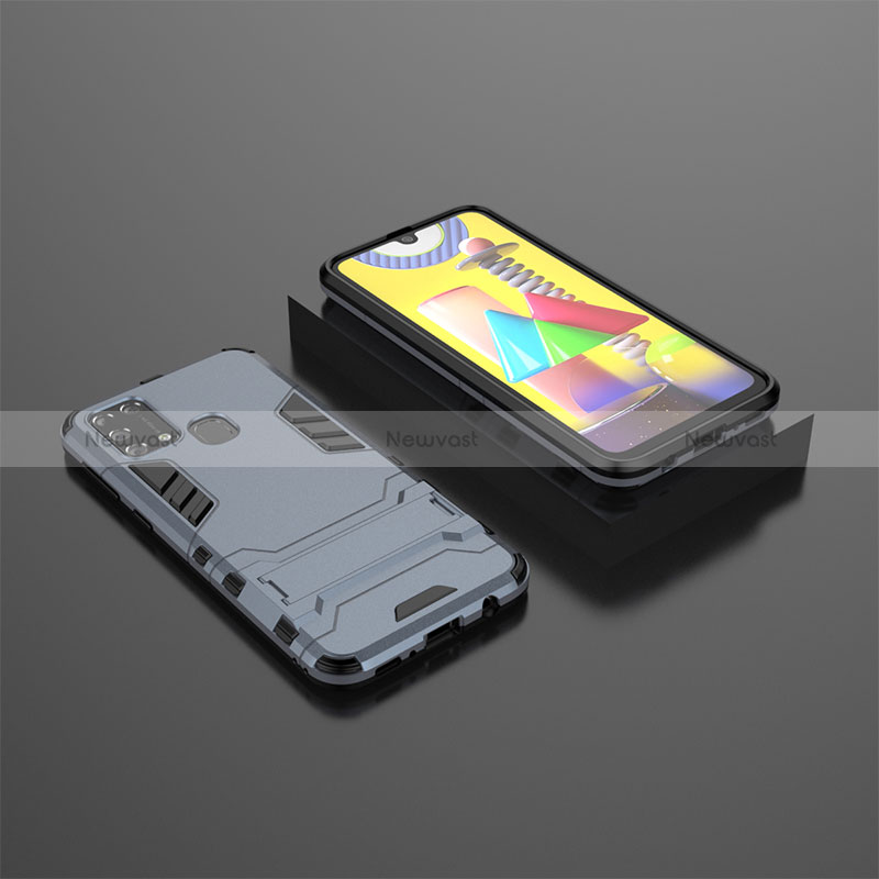 Silicone Matte Finish and Plastic Back Cover Case with Stand KC1 for Samsung Galaxy M21s