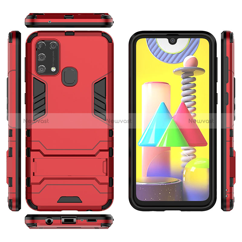 Silicone Matte Finish and Plastic Back Cover Case with Stand KC1 for Samsung Galaxy M21s