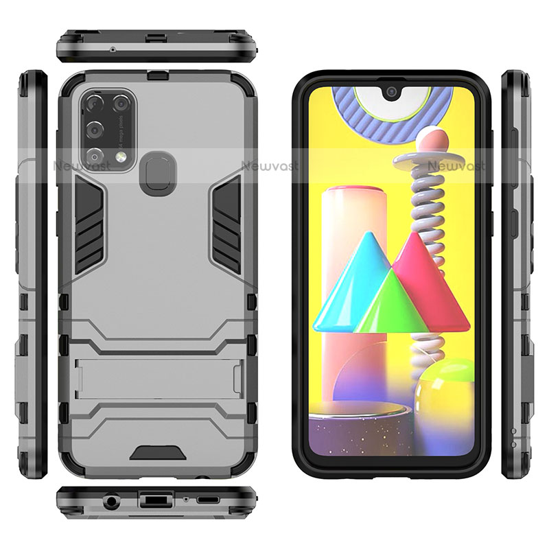 Silicone Matte Finish and Plastic Back Cover Case with Stand KC1 for Samsung Galaxy M31