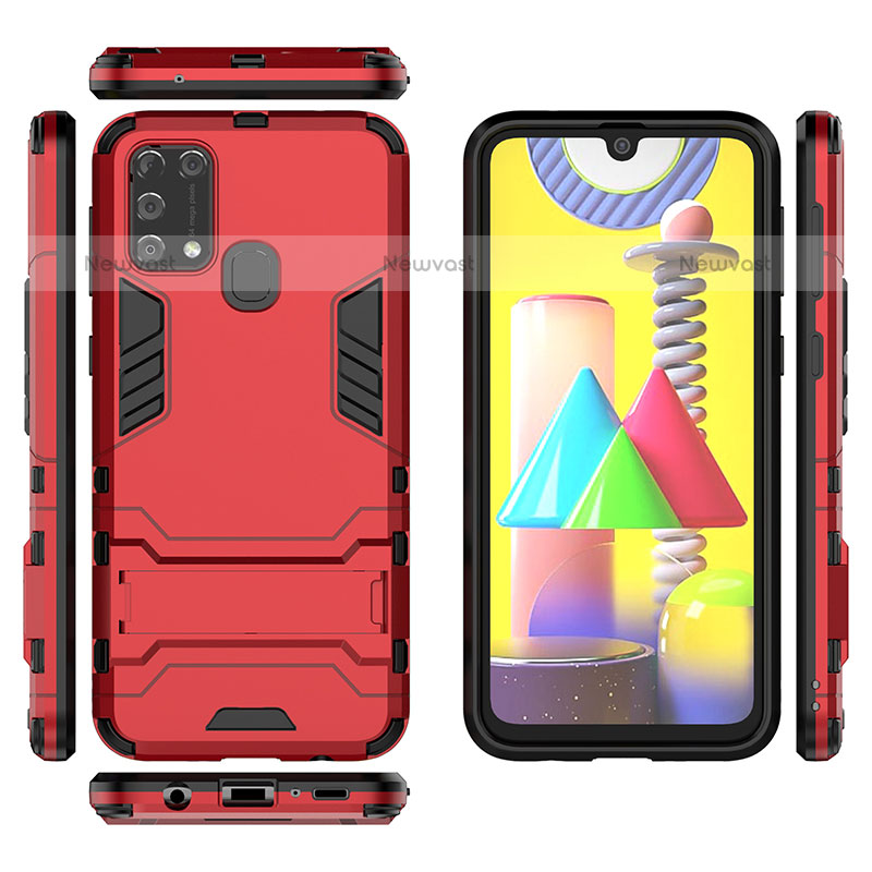 Silicone Matte Finish and Plastic Back Cover Case with Stand KC1 for Samsung Galaxy M31