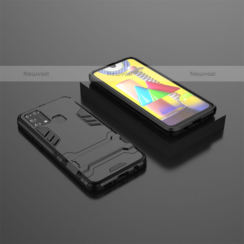 Silicone Matte Finish and Plastic Back Cover Case with Stand KC1 for Samsung Galaxy M31 Black