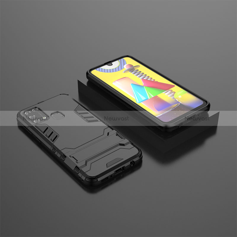 Silicone Matte Finish and Plastic Back Cover Case with Stand KC1 for Samsung Galaxy M31 Prime Edition Black