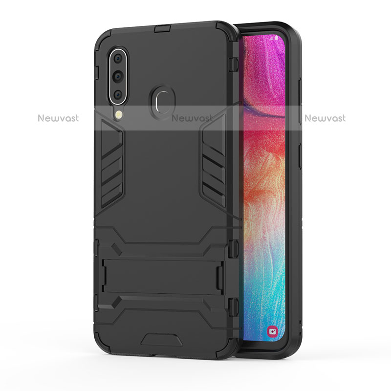 Silicone Matte Finish and Plastic Back Cover Case with Stand KC1 for Samsung Galaxy M40 Black