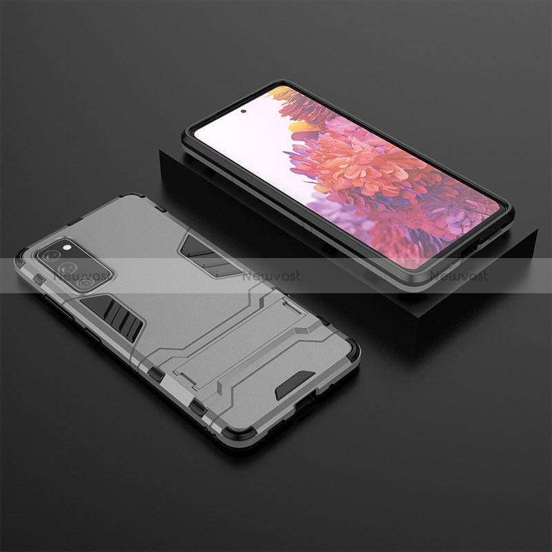 Silicone Matte Finish and Plastic Back Cover Case with Stand KC1 for Samsung Galaxy S20 FE 5G