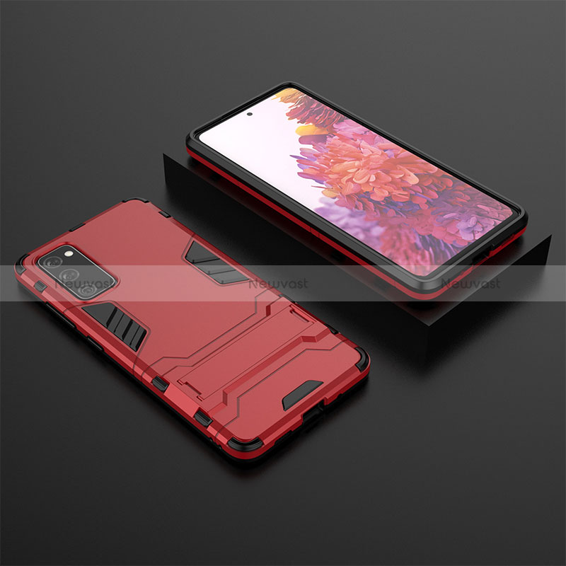 Silicone Matte Finish and Plastic Back Cover Case with Stand KC1 for Samsung Galaxy S20 Lite 5G