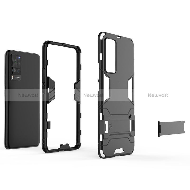 Silicone Matte Finish and Plastic Back Cover Case with Stand KC1 for Vivo X60 Pro 5G
