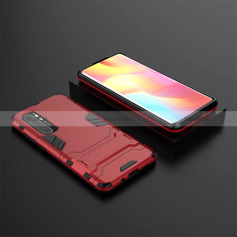 Silicone Matte Finish and Plastic Back Cover Case with Stand KC1 for Xiaomi Mi Note 10 Lite