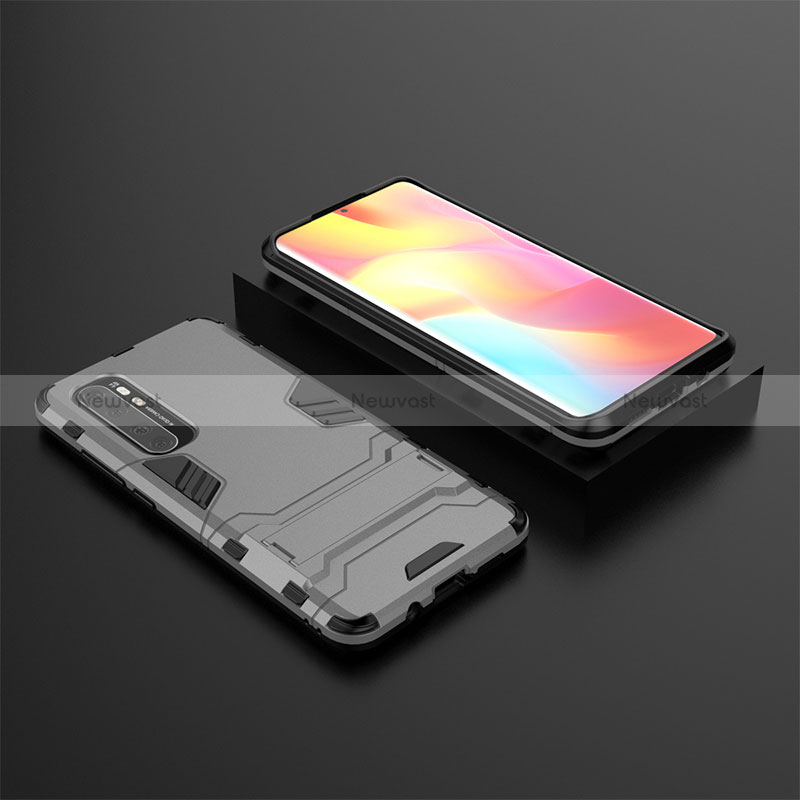 Silicone Matte Finish and Plastic Back Cover Case with Stand KC1 for Xiaomi Mi Note 10 Lite