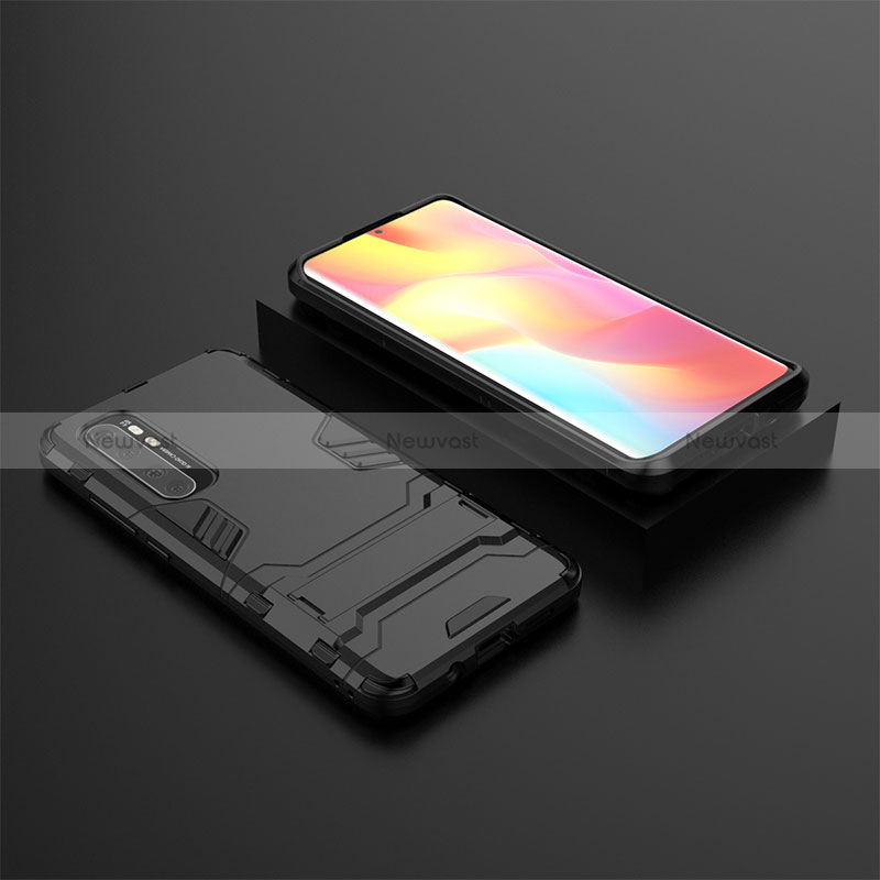 Silicone Matte Finish and Plastic Back Cover Case with Stand KC1 for Xiaomi Mi Note 10 Lite Black