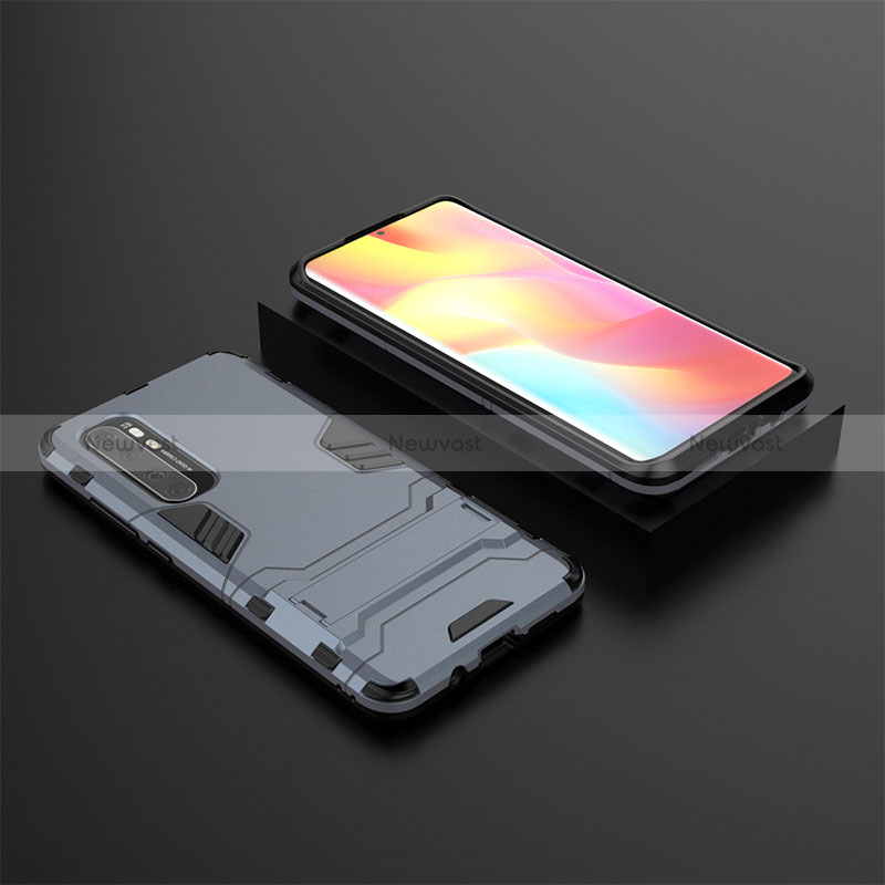 Silicone Matte Finish and Plastic Back Cover Case with Stand KC1 for Xiaomi Mi Note 10 Lite Blue