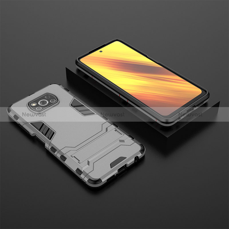 Silicone Matte Finish and Plastic Back Cover Case with Stand KC1 for Xiaomi Poco X3 NFC Gray