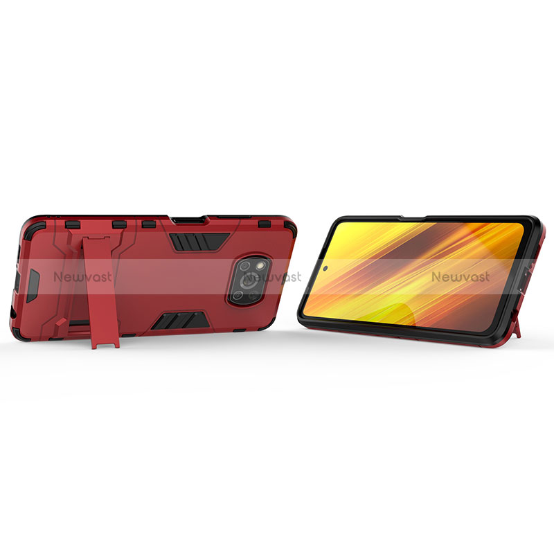 Silicone Matte Finish and Plastic Back Cover Case with Stand KC1 for Xiaomi Poco X3 Pro