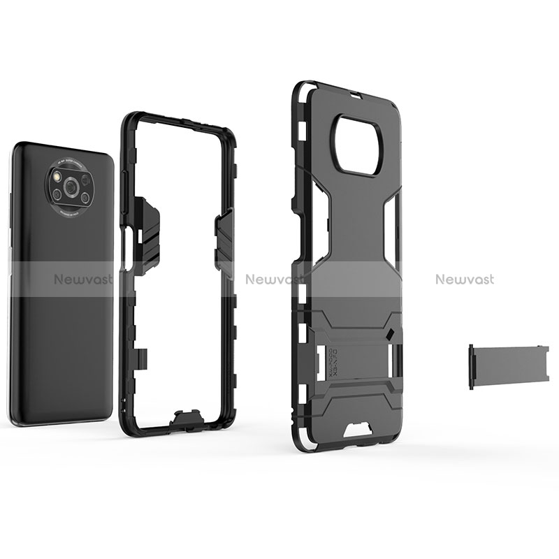 Silicone Matte Finish and Plastic Back Cover Case with Stand KC1 for Xiaomi Poco X3 Pro