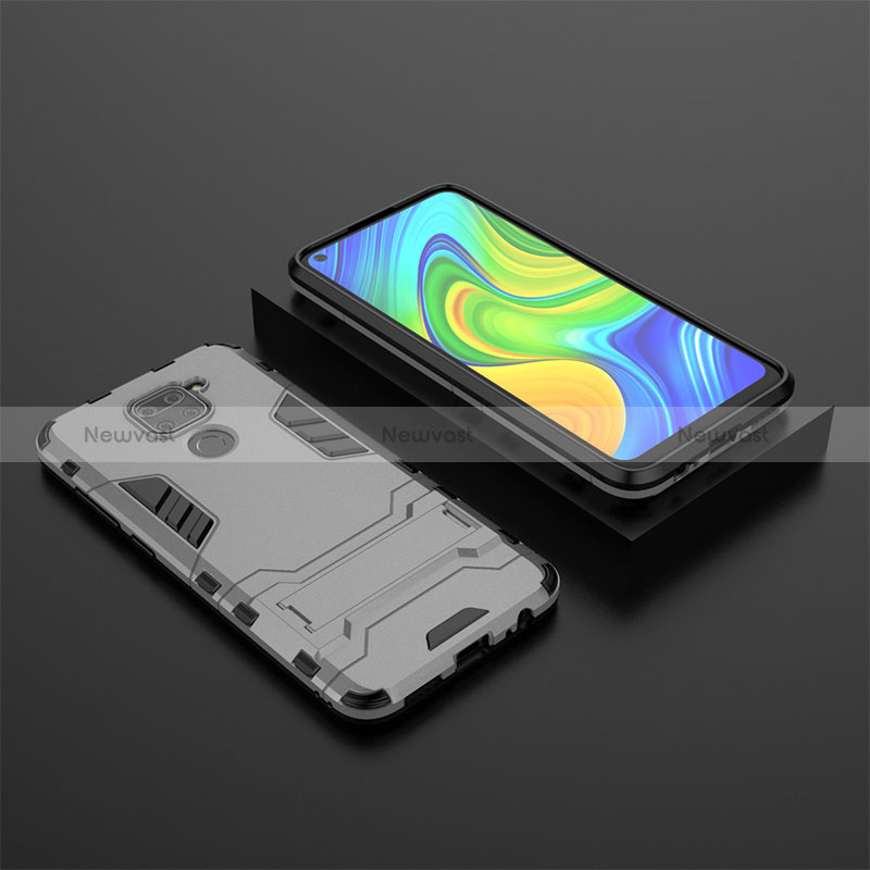Silicone Matte Finish and Plastic Back Cover Case with Stand KC1 for Xiaomi Redmi 10X 4G Gray