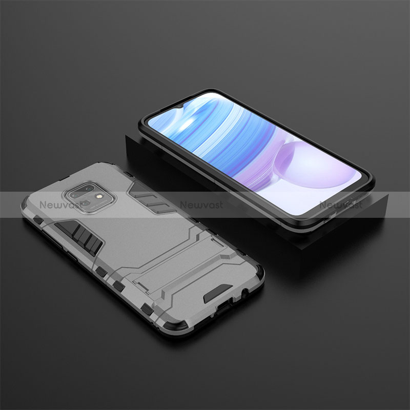 Silicone Matte Finish and Plastic Back Cover Case with Stand KC1 for Xiaomi Redmi 10X 5G