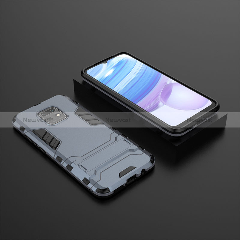 Silicone Matte Finish and Plastic Back Cover Case with Stand KC1 for Xiaomi Redmi 10X 5G Blue