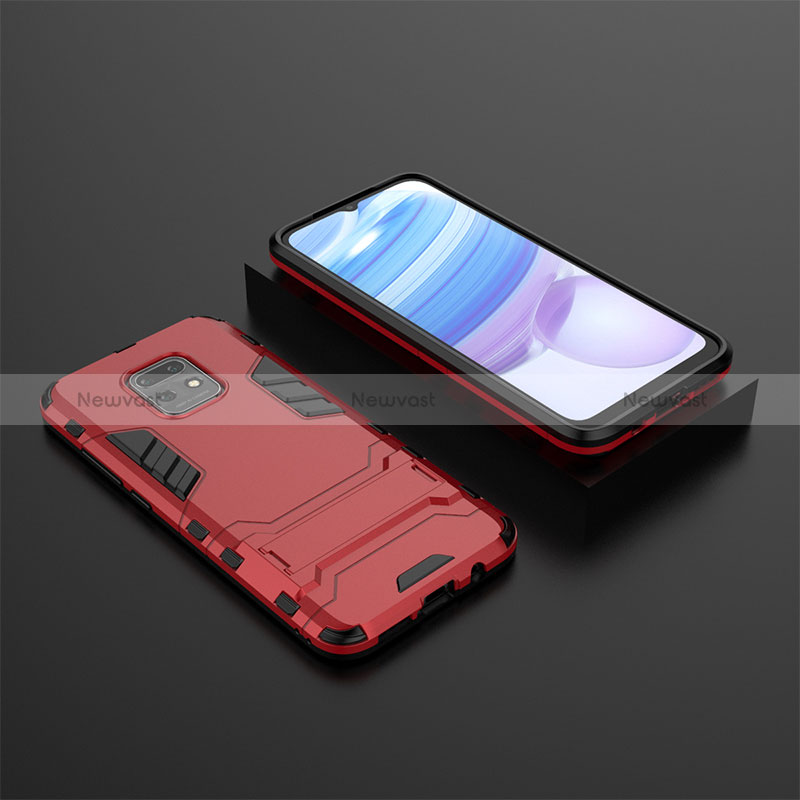 Silicone Matte Finish and Plastic Back Cover Case with Stand KC1 for Xiaomi Redmi 10X 5G Red