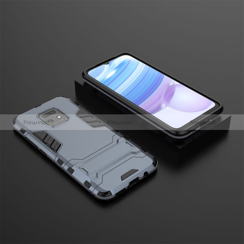 Silicone Matte Finish and Plastic Back Cover Case with Stand KC1 for Xiaomi Redmi 10X Pro 5G Blue
