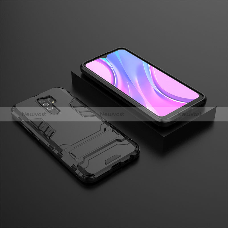 Silicone Matte Finish and Plastic Back Cover Case with Stand KC1 for Xiaomi Redmi 9