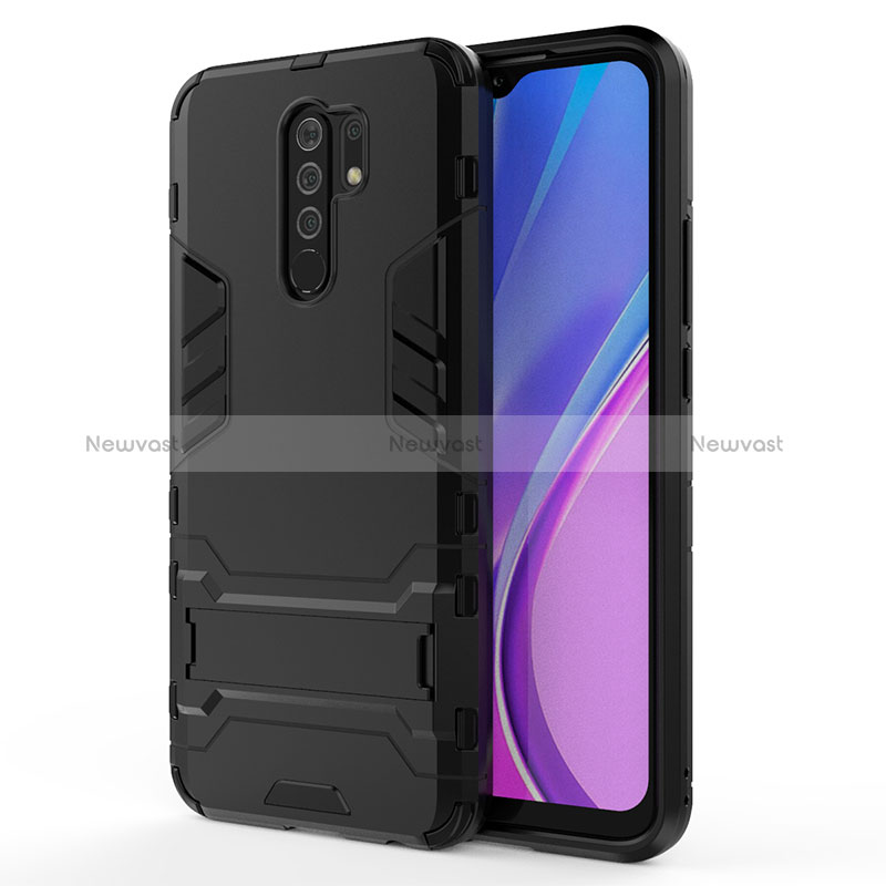 Silicone Matte Finish and Plastic Back Cover Case with Stand KC1 for Xiaomi Redmi 9