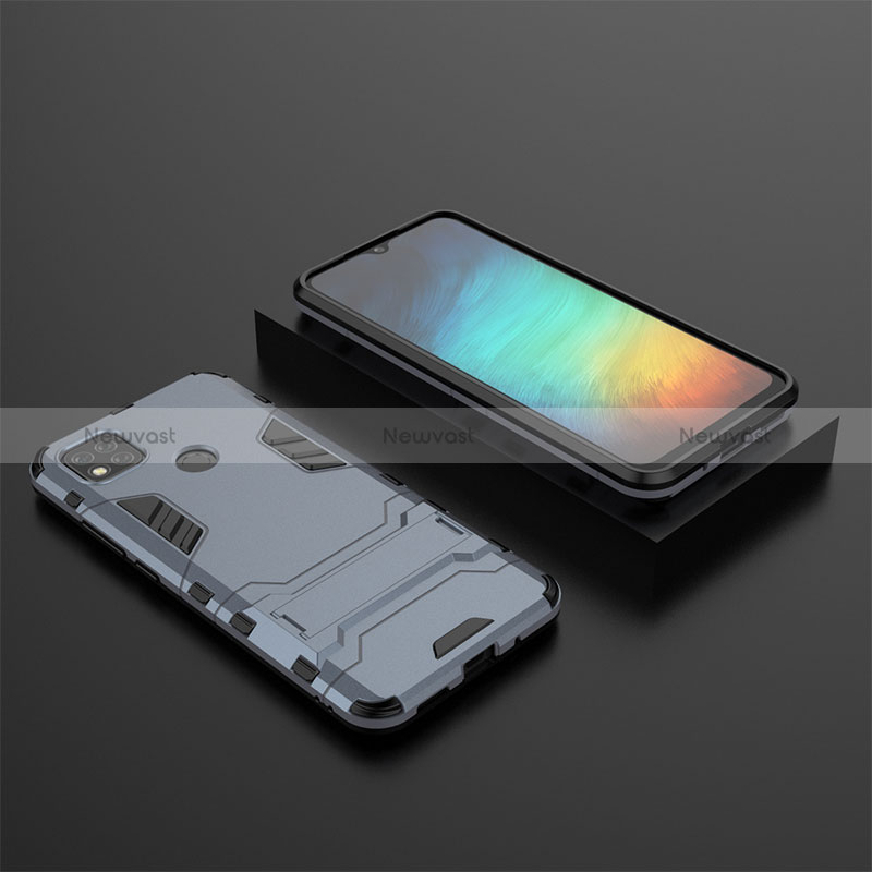 Silicone Matte Finish and Plastic Back Cover Case with Stand KC1 for Xiaomi Redmi 9 India Blue