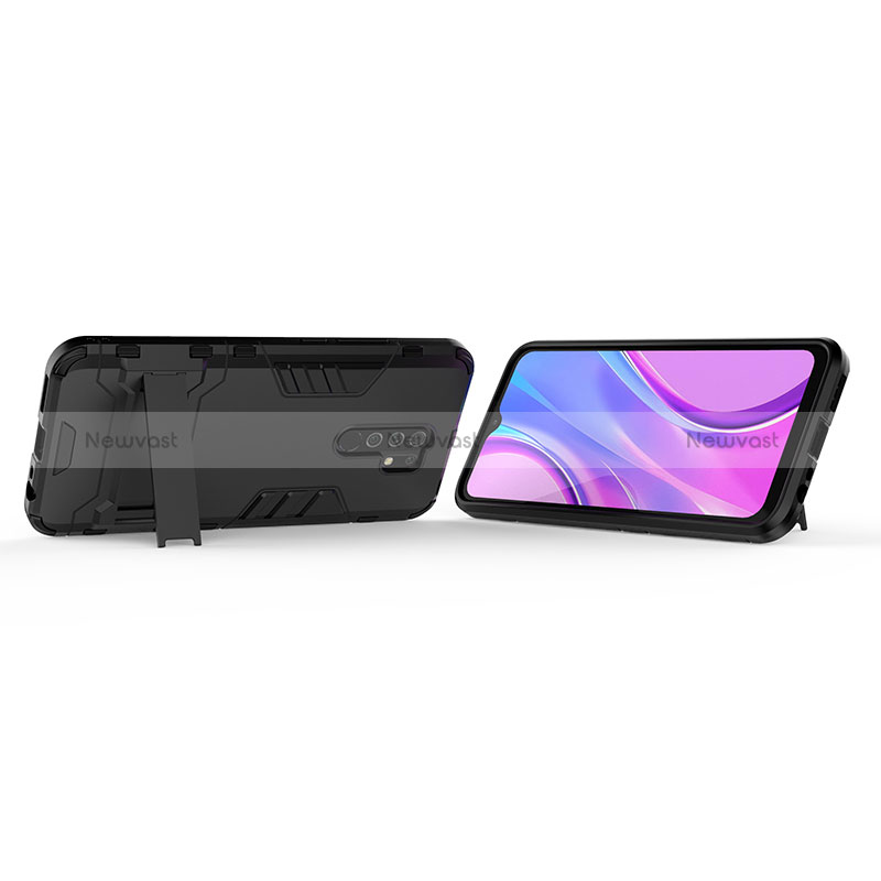 Silicone Matte Finish and Plastic Back Cover Case with Stand KC1 for Xiaomi Redmi 9 Prime India