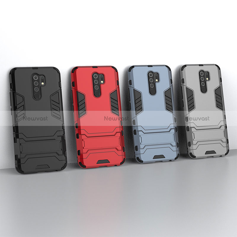 Silicone Matte Finish and Plastic Back Cover Case with Stand KC1 for Xiaomi Redmi 9 Prime India