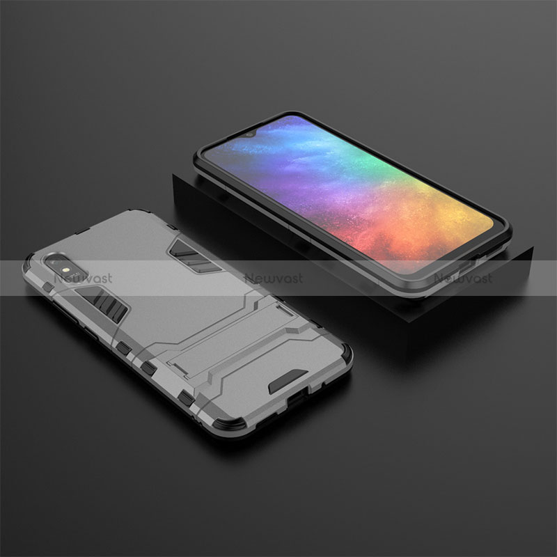 Silicone Matte Finish and Plastic Back Cover Case with Stand KC1 for Xiaomi Redmi 9AT