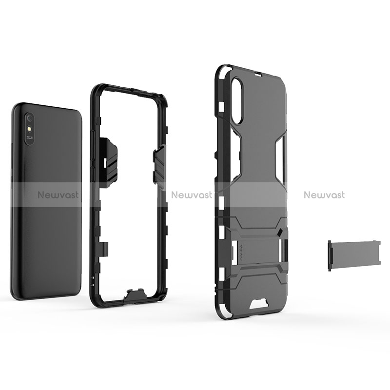 Silicone Matte Finish and Plastic Back Cover Case with Stand KC1 for Xiaomi Redmi 9AT