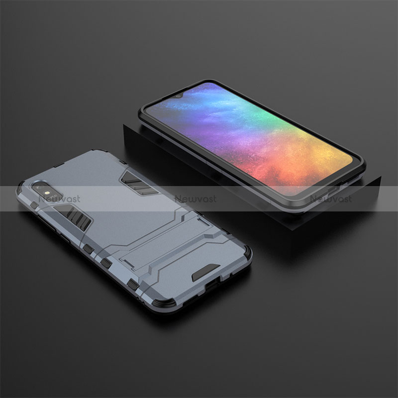 Silicone Matte Finish and Plastic Back Cover Case with Stand KC1 for Xiaomi Redmi 9AT Blue