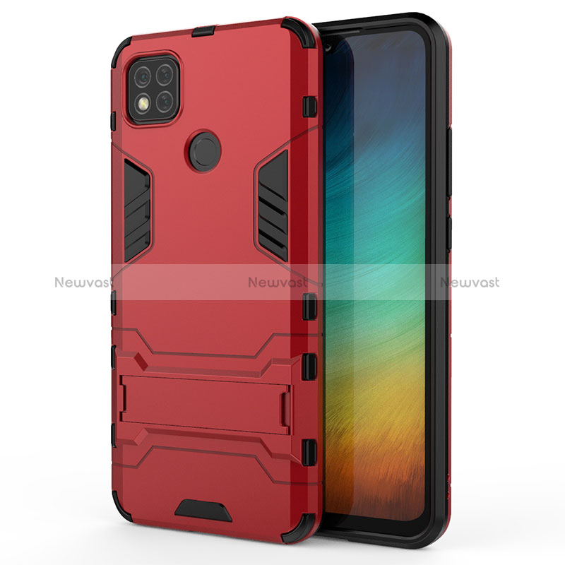 Silicone Matte Finish and Plastic Back Cover Case with Stand KC1 for Xiaomi Redmi 9C