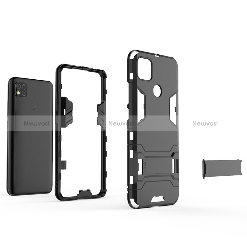 Silicone Matte Finish and Plastic Back Cover Case with Stand KC1 for Xiaomi Redmi 9C