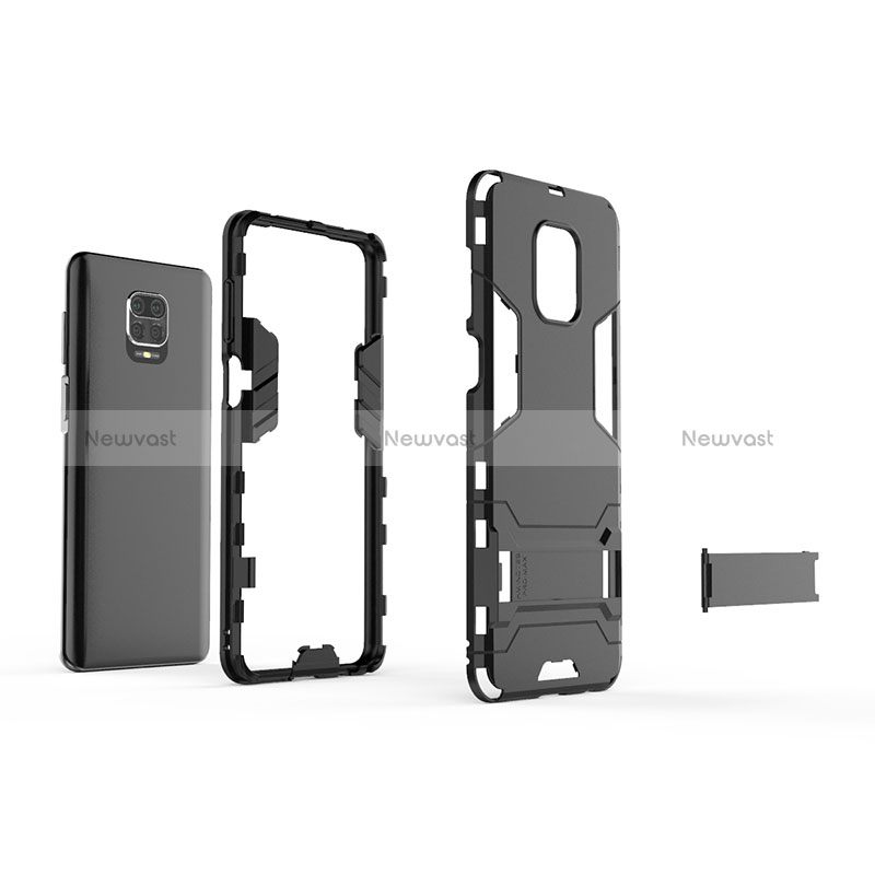 Silicone Matte Finish and Plastic Back Cover Case with Stand KC1 for Xiaomi Redmi Note 9 Pro