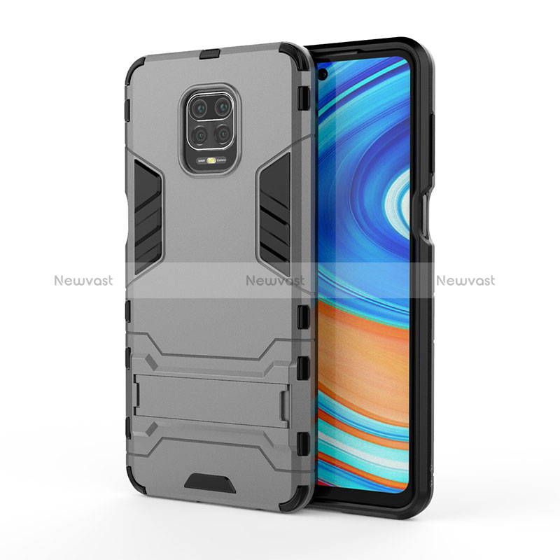 Silicone Matte Finish and Plastic Back Cover Case with Stand KC1 for Xiaomi Redmi Note 9 Pro Gray
