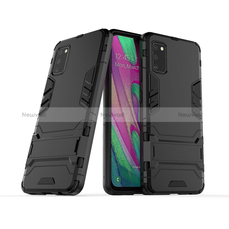Silicone Matte Finish and Plastic Back Cover Case with Stand KC2 for Samsung Galaxy A41 Black