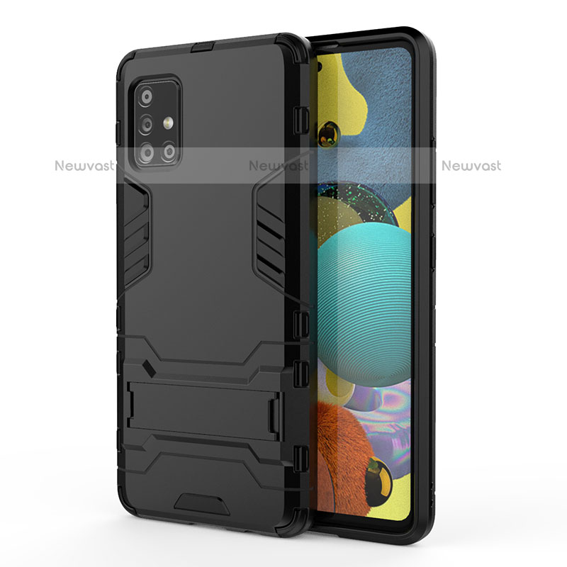 Silicone Matte Finish and Plastic Back Cover Case with Stand KC2 for Samsung Galaxy A51 4G Black