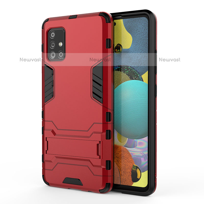 Silicone Matte Finish and Plastic Back Cover Case with Stand KC2 for Samsung Galaxy A51 4G Red