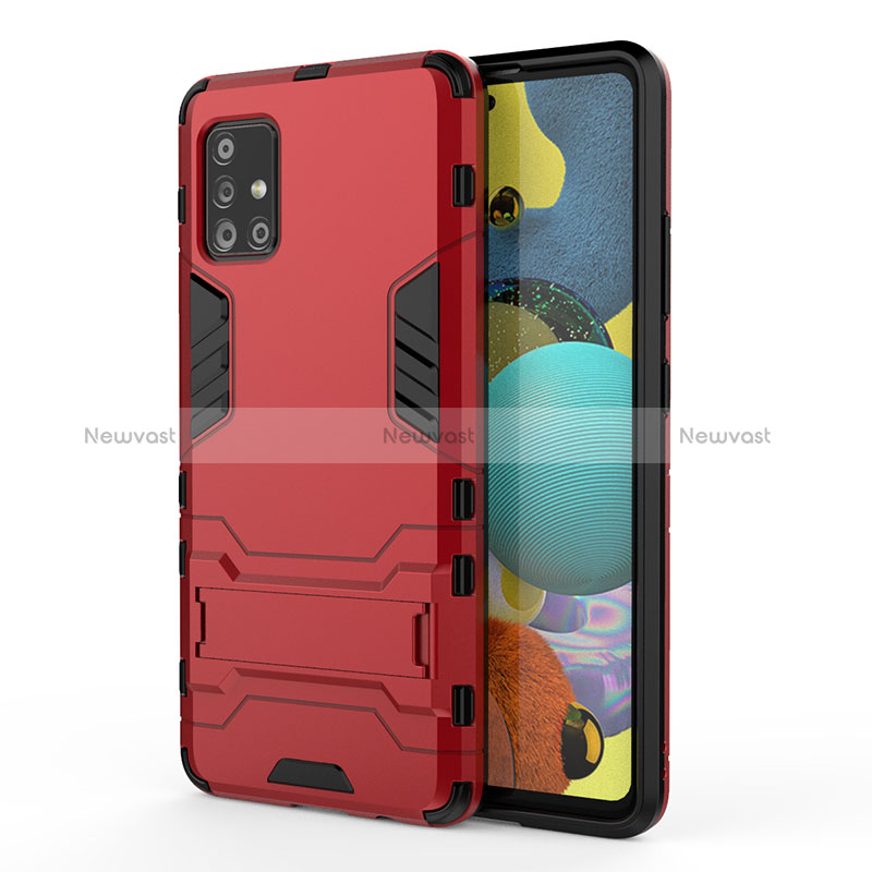 Silicone Matte Finish and Plastic Back Cover Case with Stand KC2 for Samsung Galaxy A51 5G Red