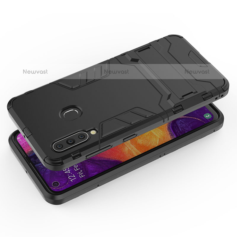 Silicone Matte Finish and Plastic Back Cover Case with Stand KC2 for Samsung Galaxy M40