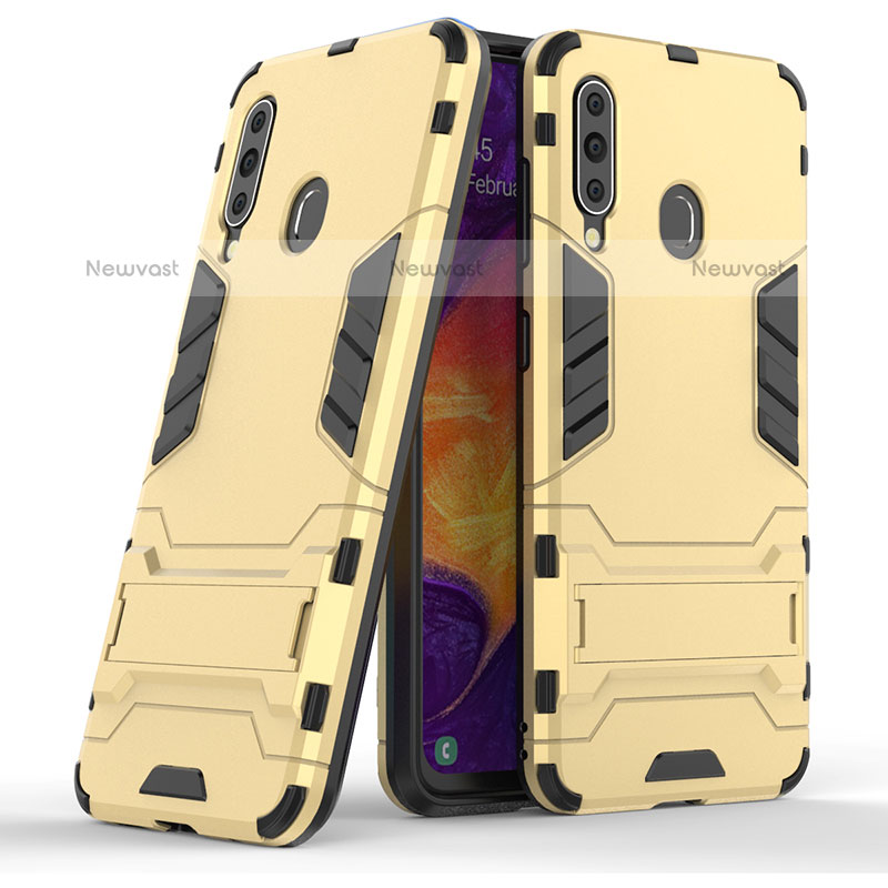 Silicone Matte Finish and Plastic Back Cover Case with Stand KC2 for Samsung Galaxy M40 Gold