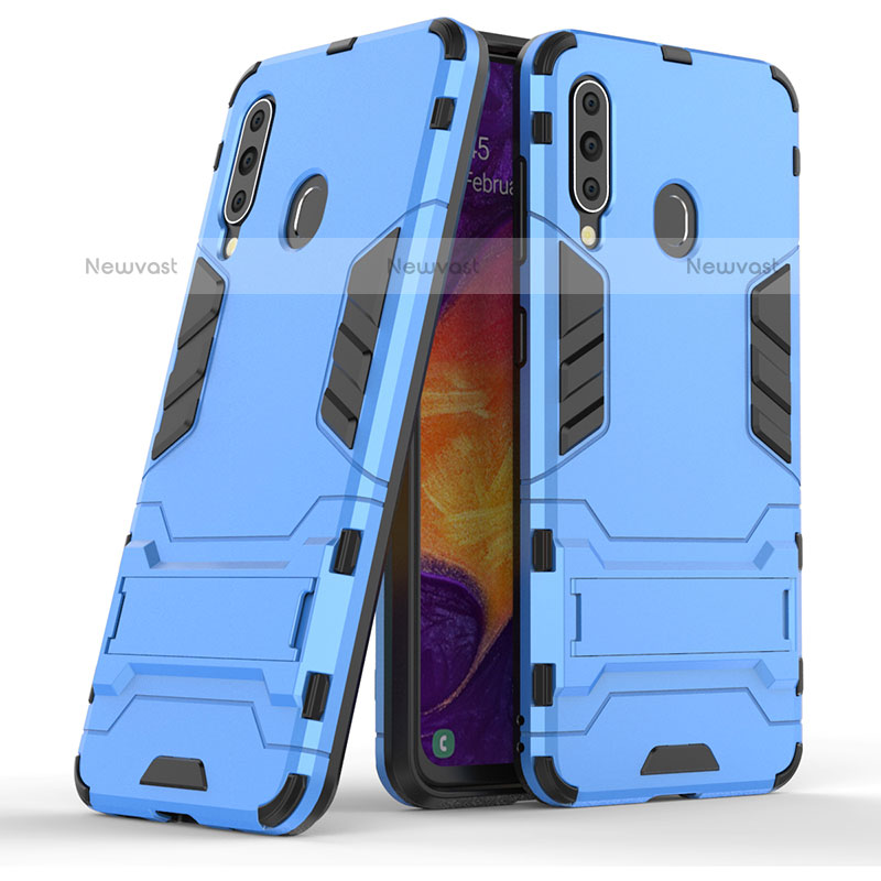 Silicone Matte Finish and Plastic Back Cover Case with Stand KC2 for Samsung Galaxy M40 Sky Blue