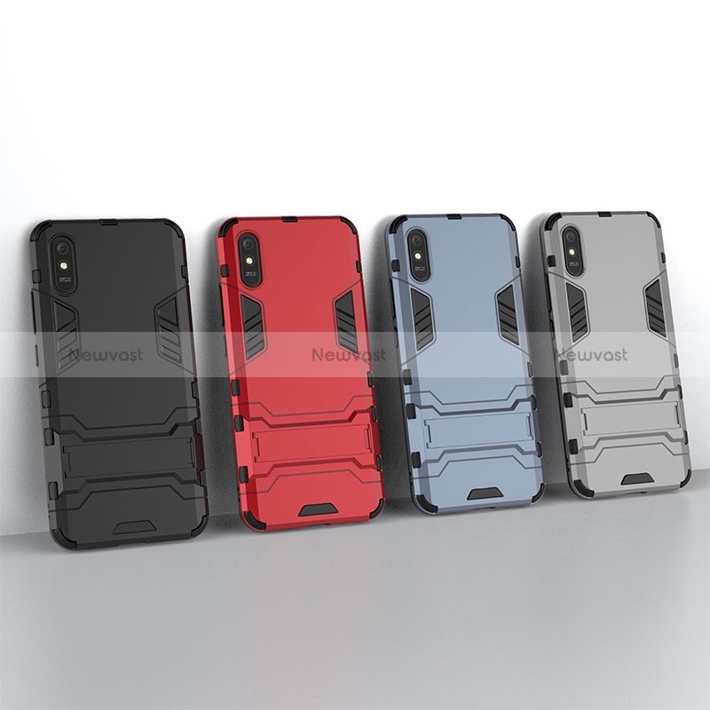 Silicone Matte Finish and Plastic Back Cover Case with Stand KC2 for Xiaomi Redmi 9AT