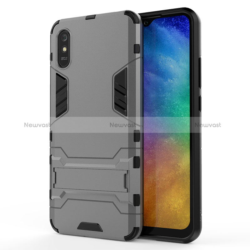Silicone Matte Finish and Plastic Back Cover Case with Stand KC2 for Xiaomi Redmi 9AT