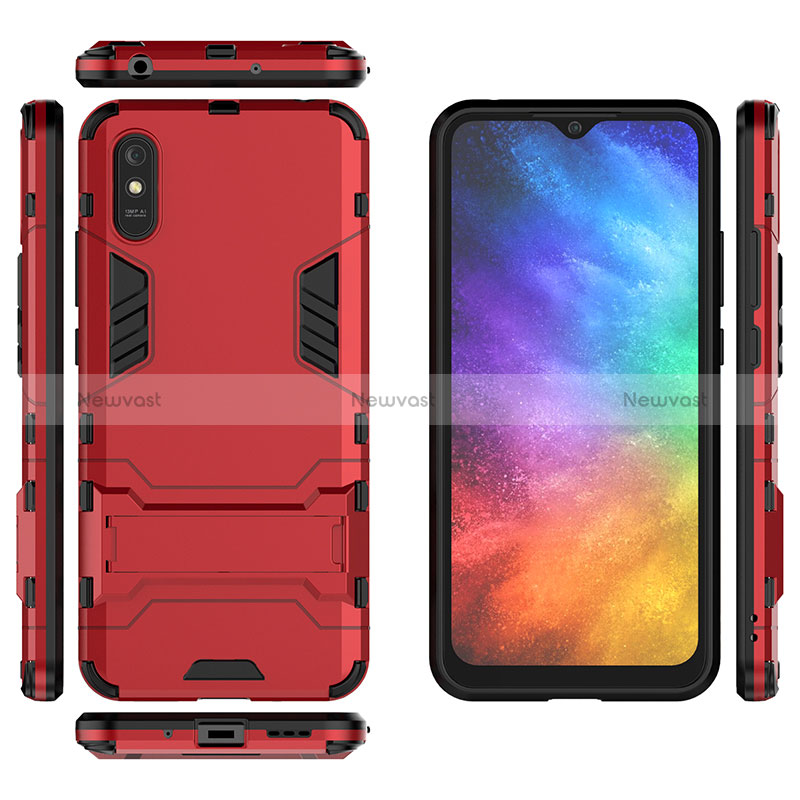 Silicone Matte Finish and Plastic Back Cover Case with Stand KC2 for Xiaomi Redmi 9AT