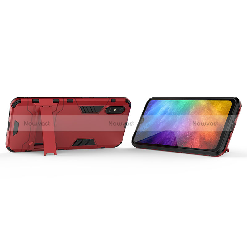 Silicone Matte Finish and Plastic Back Cover Case with Stand KC2 for Xiaomi Redmi 9AT