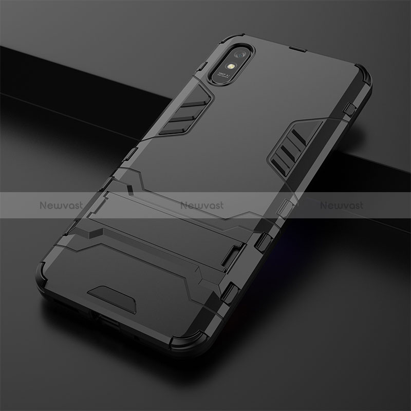 Silicone Matte Finish and Plastic Back Cover Case with Stand KC2 for Xiaomi Redmi 9AT