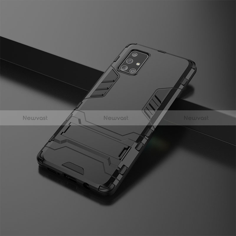 Silicone Matte Finish and Plastic Back Cover Case with Stand KC3 for Samsung Galaxy A71 5G