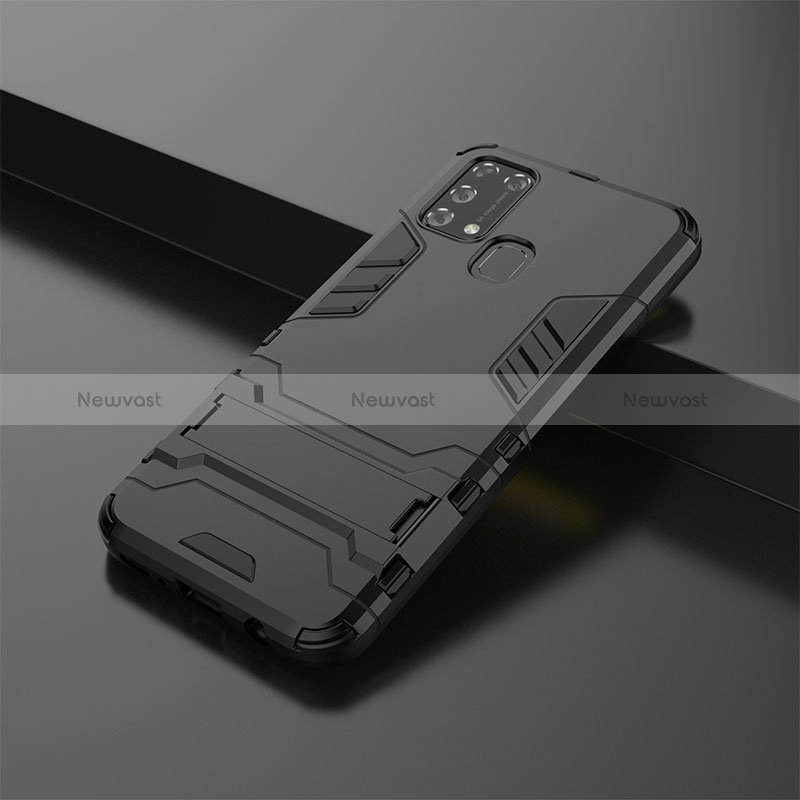 Silicone Matte Finish and Plastic Back Cover Case with Stand KC3 for Samsung Galaxy M21s