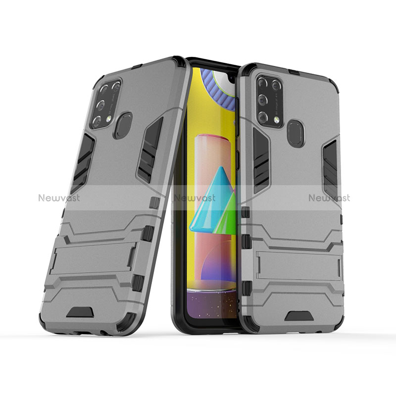 Silicone Matte Finish and Plastic Back Cover Case with Stand KC3 for Samsung Galaxy M31 Prime Edition Gray