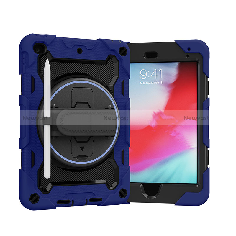 Silicone Matte Finish and Plastic Back Cover Case with Stand L01 for Apple iPad Mini 5 (2019) Blue